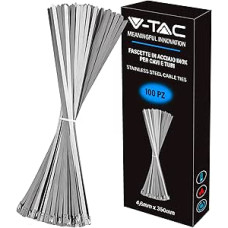 V-TAC nerūdijančio plieno kabelių raiščiai 4,6 mm x 350 mm dydžio kabeliams - 100 vnt. pakuotėje - universalūs kabelių raiščiai - kabelių laikikliai elektrikams, mechanikams, geležies vamzdžiams, 11191-A, metaliniai