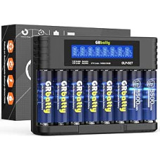 Įkraunamos AA ličio baterijos su įkrovikliu, 3500 mWh, 1,5 V Įkraunamos AA ličio baterijos, didelės talpos, 1500 ciklų, 8 vnt.