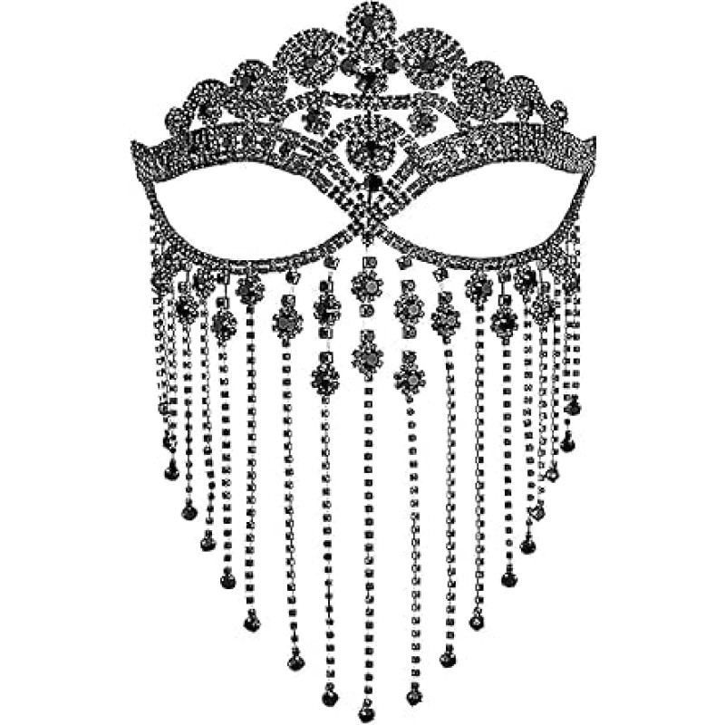 OIDEA Damen Maskenball Quasten Maske: Gold Silber Schwarz Halloween Sexy Luxus Halbmaske mit Kristall Augenmaske mit Strass für Frauen Party Cosplay Fotoshooting Hochzeit Gala Bühnenauftritt