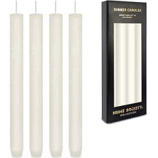 Baltų ilgų kankorėžių žvakių rinkinys, 4 vnt., dramblio kaulo spalvos, elegantiškos vakarienės ir stalo žvakės, pagamintos iš natūralaus vaško, 25,5 x 2,3 cm, nekvepiančios ir mažai suodžių, dega iki 14 valandų - vestuvių, vakarėlių stalo ir stalo dekorav