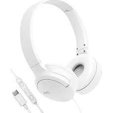 JVC HA-S33UC-W USB-C On-Ear Headphones Soft Earpads Foldable with Microphone & 3 Button Remote Single Sided Cable - White
