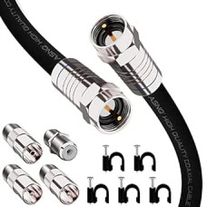 ASNQ RG6 koaksialinio kabelio jungčių rinkinys 75 omų didelės spartos aukščiausios kokybės koaksialinis kabelis 15 m, skirtas interneto, skaitmeninės televizijos, palydovinės televizijos, antenų jungtims, su 4 ilginimo jungtimis, skirtomis kabeliui prijun