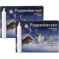 Pakuotė iš 2 lėlių žvakių baltos spalvos, maždaug 10 x 65 mm (2 x 20 vnt.) Lėlių žibintai Miniatiūrinės žvakės Kalėdinės žvakės