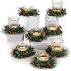 Stiklo arbatžolių laikiklis Kalėdų arbatžolių stiklinės Kalėdų dekoracijos: Žvakių indeliai: 8 briaunotų žvakidžių rinkinys su kalėdiniu vainiku Žvakidės laikiklis Stiklas stalui dekoruoti Žvakių stiklas žiemos gyvenimui