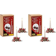 Idena 31905 LED kūginės žvakės su kalėdiniais vainikais, 2 vnt., raudonos spalvos žvakių žiedai su papuošalais, kalėdinė vidaus dekoracija, baterijomis maitinamos žvakės (2 vnt.)