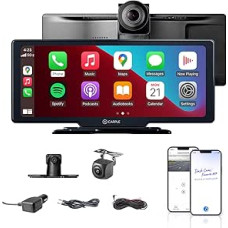 10.26 Inch Wireless CarPlay & Android Car Display, 1920 x 720 HD Portable Car Radio with 4K Dashcam & 1080P Reversing Camera, Screen Mirroring, Voice Control, GPS Navigation, Bluetooth, 64GB SD