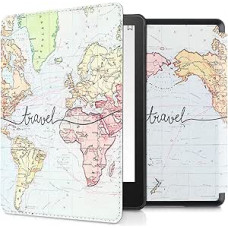 kwmobile Klapphülle kompatibel mit Amazon Kindle Paperwhite 11. Generation 2021 Hülle - Flipcase für Kindle Paperwhite Hülle mit Magnetverschluss - Travel Schriftzug