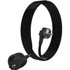 Extension Cable 5 m Cable Plastic Power Cable with Protective Contact Plug and Coupling H05VV-F 3G 1.5 mm² Schuko Extension for Indoor Use IP20, 16A/250V, 3500W, Black