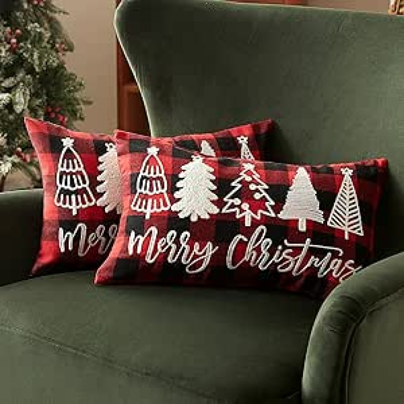 Sonive 2 kalėdinių pagalvėlių užvalkalų pakuotė, 30 x 50 cm (12 x 20 colių), Kalėdų eglutės dekoratyvinė pagalvėlė, minkštas pagalvėlės užvalkalas sofos apdailai, Kalėdoms, atostogų apdailai