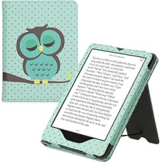kwmobile Flip Cover Compatible with Amazon Kindle Paperwhite (11th Gen - 2021) - Case with Hand Strap Owl Sleep Turquoise Brown Mint Green