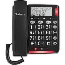 Amplicomms BigTel 48 Plus Corded Large Buttons Phone with Hands-Free Function and Audio Boost +40 dB, Extra Loud Ringtones, Hearing Aid Compatible