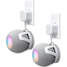HomeMount Wall Mount Compatible with HomePod Mini - Self-Adhesive or Drilling, Perfect Cable Management, Space Saving Bracket and Stand for HomePod Mini (White - Pack of 2)