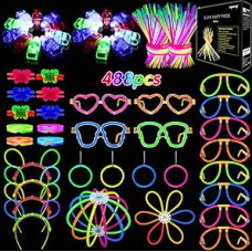 488 Pieces Glow Sticks Party Set, Glow Sticks with 20 Finger Lamps, Neon Glasses, Headband Earring Ball, Glow Sticks Party Decoration for Festival Accessories, Sparklers, Wedding, Birthday