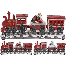 Dekoratyvinis kalėdinis traukinukas su lokomotyvu ir 2 vagonėliais, su LED lemputėmis, judantis, 39 x 11 x 17 cm, 2 dizainai (asorti)
