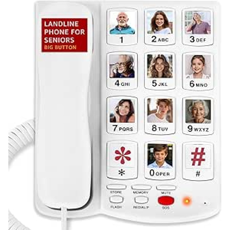 Großtastentelefon für Senioren, Uvital Senioren-Festnetztelefone für ältere Menschen mit 10 One-Touch-Wähltasten, schnurgebundenes Festnetztelefon mit SOS-Notfalltaste, austauschbares Foto