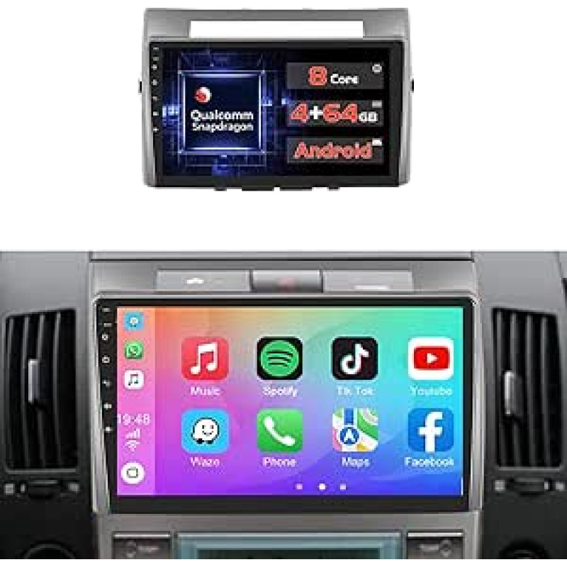 [Qualcomm] 8 branduolių 4+64GB Android 15 automobilinis radijas Toyota Corolla Verso 2004-2009 Belaidis Carplay Android automobilis, 9 colių jutiklinis ekranas Radijo 3D automobilio modelis / aušinimo ventiliatorius / GPS / BT / WiFi / apsisukimo kamera /