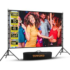 TOWOND 200 Inch Outdoor Projector Screen, Portable Projector Screen and Stand, 16:9 4K HD Rear Front Film Screen with Carry Bag for Backyard Cinema