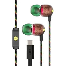 Marley House of Smile Jamaica USB-C laidinės ausinės su 9,2 mm garsiakalbiu - tvarios laidinės ausinės į ausis, be susipainiojimo, su integruotu mikrofonu muzikai ir skambučiams, Rasta