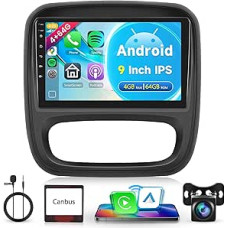 4G + 64G Wireless Carplay Android Car Radio for Renault Trafic 3 Opel Vivaro B Fiat Talento Nissan NV300 9 Inch Car Radio with Android Car Navigation GPS WiFi Bluetooth FM/RDS/32 EQ/SWC/USB Reversing