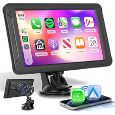 Rimoody Wireless Carplay Android Auto Tragbares Autoradio mit Magnetische Halterung, 7 Zoll Touchscreen Portable Autoradio mit Airplay/Android Cast/Bluetooth/FM Sender/Voice Control/AUX