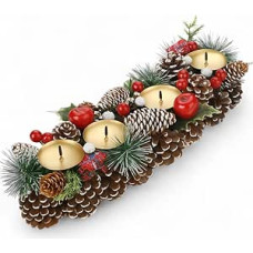 MIJOMA Advent Wreath with Candle Holder - Christmas Wreath Made of Pine Cones & Decoration for Festive Table Decoration (Oval 40 × 15 cm)