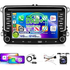 4G 64G podofo 7 Inch Car Radio Bluetooth for VW Golf 5 6 Polo Passat Skoda Touran Tiguan Seat Carplay Android Car Wireless, Type-C/USB, WiFi GPS Navi RDS/FM DSP, Android 15 Radio 2 DIN with AHD