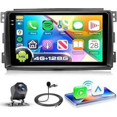 4G + 128G Car Radio Android 15 for Mercedes Benz Smart Fortwo 2005-2010, 9 Inch In-Cell HD Touchscreen with Wireless Carplay Android Car, Car Radio with GPS Wi-Fi USB Bluetooth FM RDS Camera