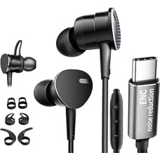 In-Ear Cable Headphones Deep Bass with ENC Noise Reduction Calls - Wired Earphones with Microphone Noise Working, Call Mic Noise Cancelling Wired Earbuds Deep Bass Earphones (USB C Type C)
