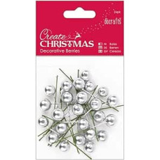 24 Silver Holly Berries for Christmas Crafts