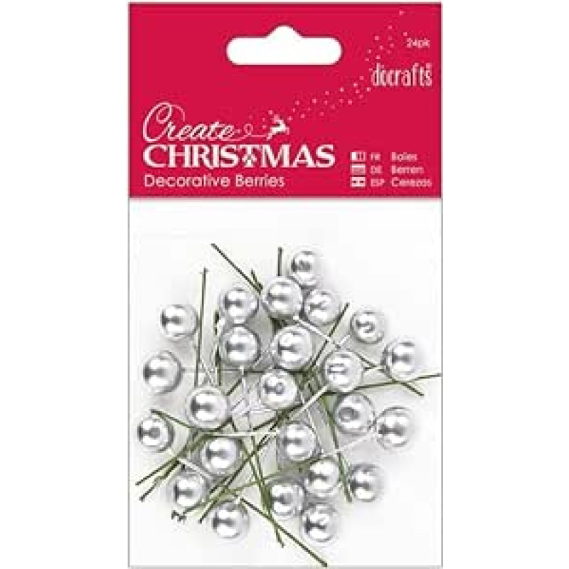 24 sidabrinės Holly uogos Kalėdų amatams