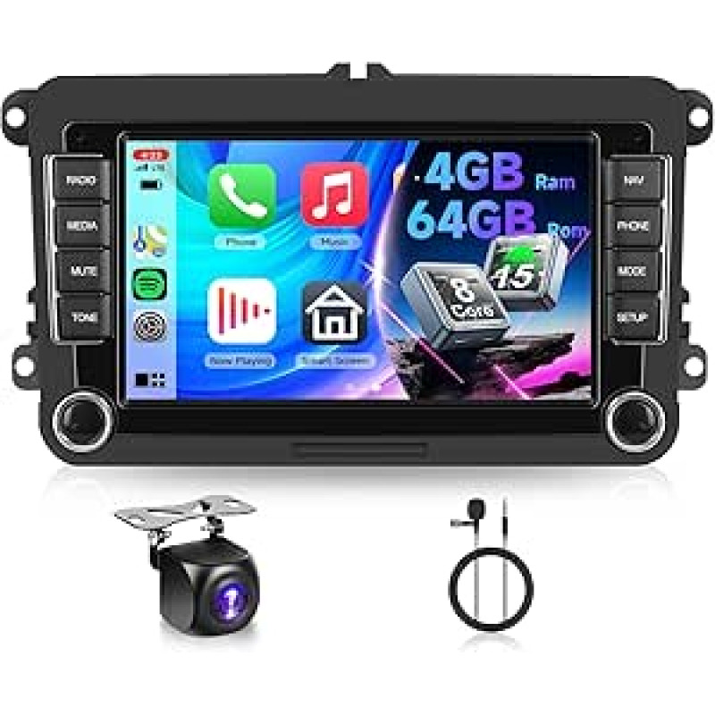 4G ir 64G Q-Snapdrago VECHTEL 7 colių automobilinis radijas VW Golf 5 6 Polo Passat Skoda Touran Tiguan Seat Carplay Android Car, DSP EQ, WiFi GPS Navi, Mirror Link, RDS/FM Radio 2 DIN su AHD atbulinės eigos kamera