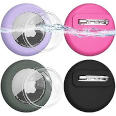 Versteckte Silikon-Schutzhülle für Kinder, 4 Stück, mit Sicherheitsnadeln für Kinder, ältere Menschen, Haustiere, Rucksack, Gepäck für Airtag (4 Farben) (Schwarz/Dunkelgrün/Lila/Rosarot)