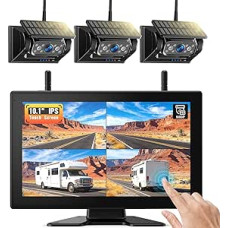 eRapta Magnetic Solar Reversing Camera Wireless, 1080P 10 Inch Touchscreen IPS Monitor & 3 Auto On Off Reversing Cameras, 1 Minute DIY Installation, Backup Camera for Trailer Truck