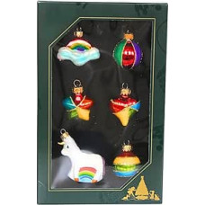 Dekohelden24 Lauschaer Kalėdų eglutės dekoracijos - 6 Lauscha Kalėdų eglutės puošmenų rinkinys, stiklinės puošmenos, stikliniai papuošalai Vienaragis - medžio dekoracijos advento kalendoriui pildyti, iš Lauscha, dydis