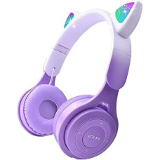Joso Kids Headphones, 2 in 1 Wireless/Wireless Headsets with Microphone for Girls and Boys Cat Ear Headphones Foldable with Limited Volume for Kids Ages 5+ (Purple)