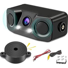 3-in-1 galinio vaizdo kamera su 2 radaro jutikliais - parkavimo jutikliai BiBi signalizacija - galinio vaizdo kamera, atspari vandeniui 170° plačiu kampu 2 LED naktinio matymo parkavimo kameros rinkinys transporto priemonei