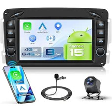 8 Core 4G + 64G Car Radio Android 15 for Mercedes Benz C CLK G Class W203 W209 W463 Viano Vito W639, 7 Inch HD IPS Touchscreen with Carplay Android Car GPS Wi-Fi Bluetooth FM RDS Radio Camera