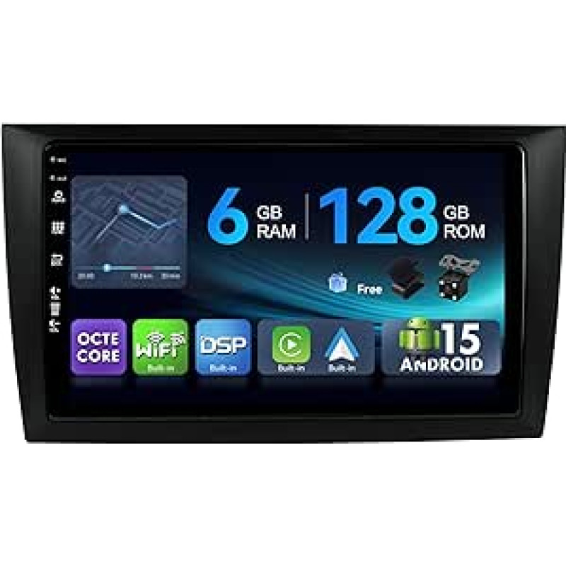 [6G + 128G, aštuonių branduolių] - MSD automobilinis radijas VW Golf 6 (2008-2016) | Android 15 GPS navigacijos radijas | CarPlay Android automobilio vairo valdymas Dual Band WiFi DSP DAB | atbulinės eigos kamera MIC | 2 DIN 9