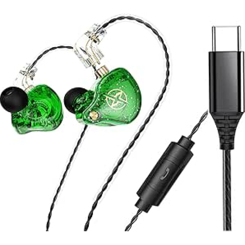 FEDAI DX2 ausinės į ausis, C tipo USB ausinės, C tipo ausinės, triukšmą izoliuojančios ausinės bėgimui, sporto salėje ir treniruotėms, C tipo USB ausinės su mikrofonu ir 3 mygtukų nuotolinio valdymo pultu (C tipo, žalios spalvos su
