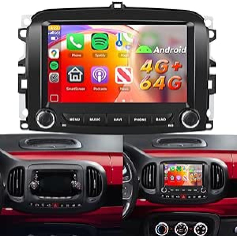 4+64G Hodozzy Carplay Screen for Fiat 500L 2013-2017 with GPS/WiFi, Fiat 500L 7 Inch Bluetooth with Android Car/DSP/FM/RDS/SWC/USB+Rear View Camera for Fiat 500L