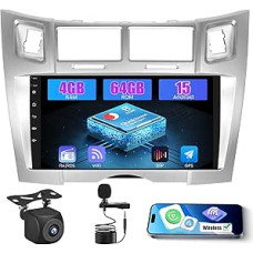 8 Core Qualcomm Android 15 4+64G Radio Pantalla for Toyota Yaris/Vizi 2005-2011 with Wireless Carplay and Android Car, 10 Inch Screen with Mirror Link Radio FM/RDS GPS WiFi Bluetooth SWC