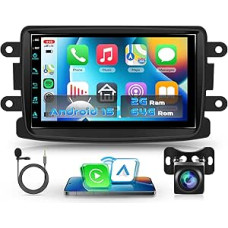 Automobilinis radijas 2G + 64G Android 15 Dacia, 7 colių HD jutiklinis ekranas, automobilinis radijas su belaidžiu Carplay Android automobilinis GPS WiFi Bluetooth FM RDS kamera