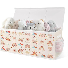 Žaislų dėžės laikymo dėžė su dangčiu vaikams 96 x 32 x 40 cm, sulankstoma ir taupanti vietą vaikų kambaryje - vaivorykštė