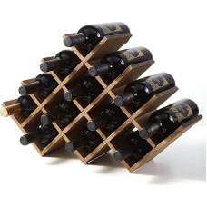 KIRIGEN medinis 13 butelių vyno stovas, 4 pakopų medinis vyno stovas, stovas ir vyno laikymo stovas, butelių laikiklis ir stiklo laikiklis spintai, geltonai rudos spalvos