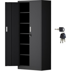 Filing Cabinet Office Cabinet Storage Cabinet Metal Cabinet Steel Cabinet Storage Cabinet Metal Storage Cabinet with Lockable Doors and 5 Adjustable Shelves 180 x 80 x 40 cm (Black)