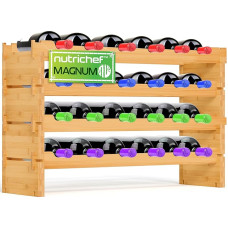 NutriChef Stackable Bottle Rack, Wine Rack Wood - Wine Rack - Wine Rack Stackable Modular for 24 Bottles, 85 x 25 x 61 cm, Suitable as Cellar & Kitchen Shelf