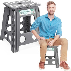 Sulankstoma laiptelinė taburetė, 40 cm, pilka, 2025 m: Sulankstoma 150 kg keliamosios galios taburetė, sulankstoma taburetė su pasukama rankena, idealiai tinka namams, biurui, lauke, laipiojimo pagalbai žirgui