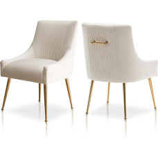 Modern Dining Room Chairs, Velvet Upholstered Chairs with Gold Legs, Tufted Accent Chair, Set of 2 for Reception Room, Living Room, Study (Beige)