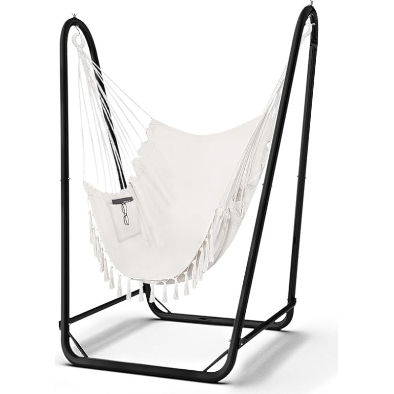 Kabantis krėslas su rėmu, maksimali apkrova 160 kg, tvirtos kabančios sūpynės su stovu, skirtos naudoti patalpose ir lauke, tvirtos, kabantis krėslas lauke su rėmu