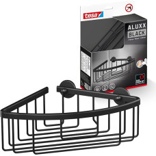 tesa Aluxx Black Corner Shower Shelf for Wall Mounting No Drilling Black Matt Single Tier for Industrial Style Bathrooms and Modern Bathrooms with Adhesive Solution 192 mm x 92 mm x 200 mm